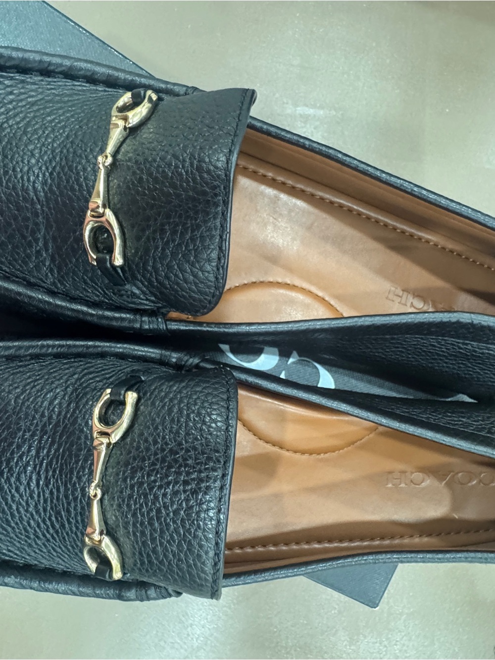 Coach Black Leather Loafers with Gold Horsebit